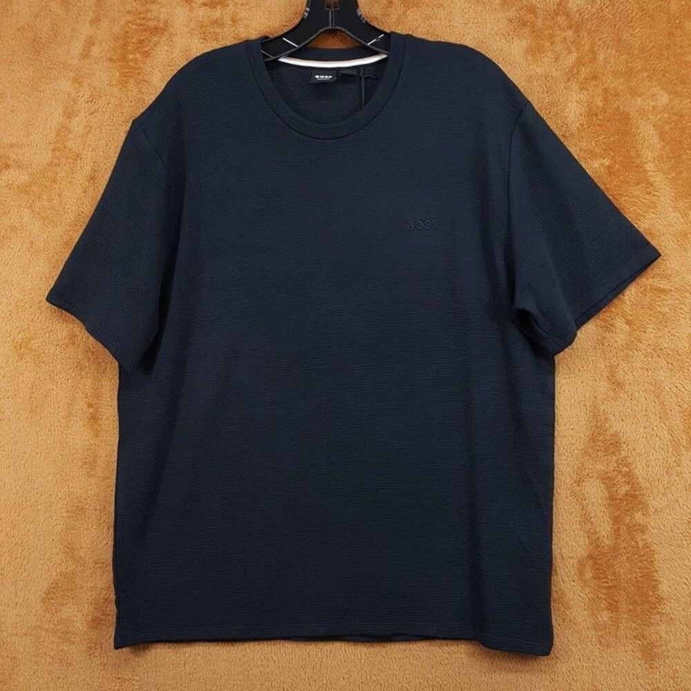 HUGO BOSS Shirt Mens Medium Black Pullover Crew Ribbed Modal Logo T-Shirt Tee